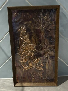 Arte de pared floral de cobre prensado artesanal vintage años 70 retro firmado 32x 18 cm - Imagen 1 de 15