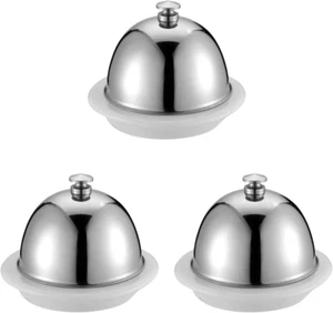 3Pcs Ceramic Butter Dish with Stainless Steel Dome round Butter Dish Porcelain C - Picture 1 of 9