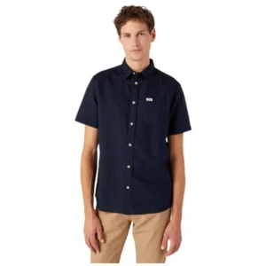 Wrangler camicia blu in lino da uomo articolo W5K0LOXAE camicia manica corta - Foto 1 di 3