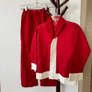 Vintage Youth Christmas PJS Pajamas Santa Claus 3 PC Set w Hat Flannel Sz 12 - Picture 1 of 11