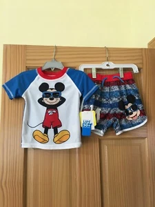 New Disney Boys Mickey Mouse Rash Guard Shirt and Short Set UPF 50+ - Picture 1 of 1