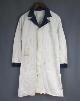 Abrigo de Colección Años 40 Blanco/Azul Sarga Espiga Tienda Denim Chaqueta de Trabajo Ropa de Trabajo Foto 1 de 4