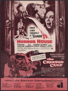 HORROR HOUSE_/_DER PURPURROTE KULT_Original 1970 Handelsanzeige / ANZEIGE__Boris Karloff - Bild 1 von 1