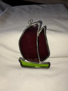 Small Vintage Sail Boat Sun Catcher Ornament Window Lead/Stained Glass - Picture 1 of 3