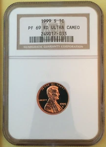 NGC PF69 RD Ultra Cameo 1999-S 1C Lincoln Cent Brown Label - Price Guide Val $25 - Bild 1 von 8