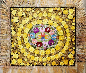 GIANT MATYO SILK  EMBROIDERED TABLECLOTH Art Nouveau Tischdecke gestickt Franzen - Bild 1 von 8