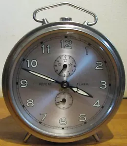 More details for vintage large peter repeat alarm clock luminous hands &amp; numbers rare germany
