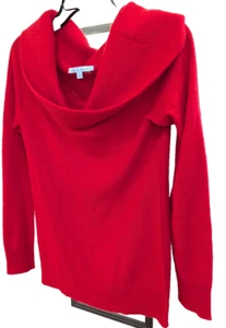 Suéter 100% Cachemira Rojo Capucha Cuello Tortuga Mujer Pequeño Lujo Sexy Dinero Sirena - Imagen 1 de 10