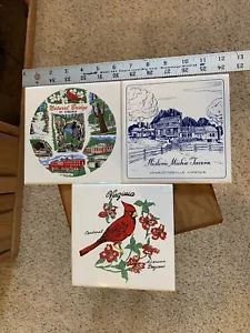 Vintage Keramikfliesen Untersetzer 6""x 6"" Virginia Höhlen, ""historischer Michie Javerin"" Vogel - Bild 1 von 11