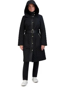 Cole Haan Size S Women’s Belted Quilted Hooded Signature Long Winter Coat - Picture 1 of 5