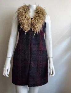 Sanctuary 100%Wool Plaid Dress Blazer Blue And Burgundy Size XSmall pocket - Picture 1 of 10