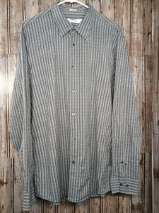 Calvin Klein Herren Gestreiftes Button-Down Grau Hemd Langarm Freizeit Kleid Baumwolle - Bild 1 von 10