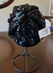 Sequin glitter women's beret beanie NWT black sparkle stretchy knit inside - Picture 1 of 7
