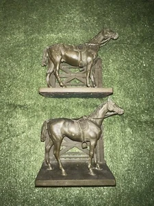 BRADLEY HUBBARD HORSE BRONZE CAST IRON BOOKENDS DOORSTOP COWBOY - Picture 1 of 19