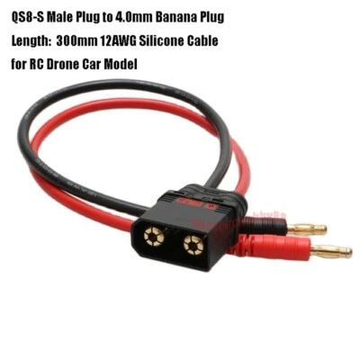 BLACK QS8-S Male Plug to 4.0mm Banana Plug 300mm 12AWG Silicone Cable for Drones - Image 1 of 4