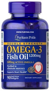 Puritans Pride Double Strength Omega3 Fish Oil 1200 mg/600 mg Omega3 -90Softgels - Picture 1 of 1