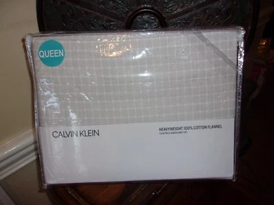 Nuevo en Paquete Juego de Sábanas Queen Calvin Klein Gris Blanco Cuadros Algodón Franela 4 piezas Foto 1 de 3