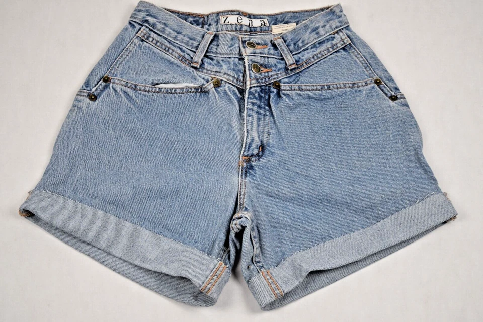 Pantalones Cortos Jean De Colección Zena Años 80 Azul Claro Lavado Cintura Alta Estilo Corte Talla S/M Foto 1 de 4