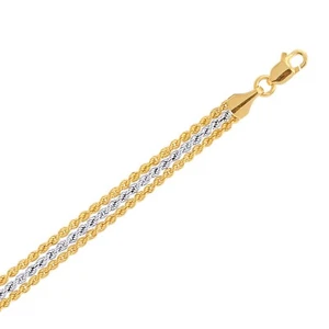 7 1/4" Shiny Three Row Rope Two Tone Bracelet REAL 10K Yellow White Gold - Picture 1 of 4
