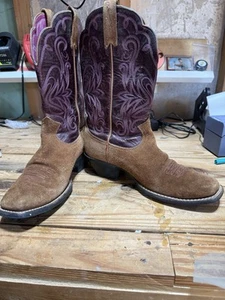 Ariat Boots Women’s 8 B Brown Pink Suede Square Toe Western Boots 10006713 - Picture 1 of 5