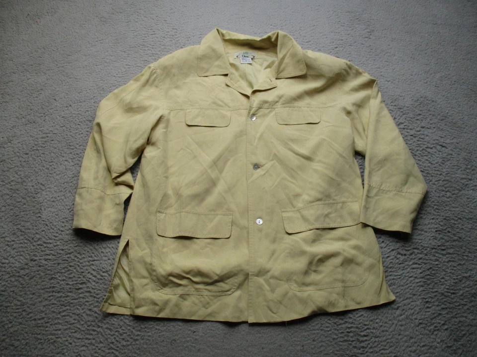Chaqueta Orvis Para Hombre Mediana Amarilla 100% Forrada de Seda Camisa Safari Chaqueta Bolsillos Foto 1 de 4
