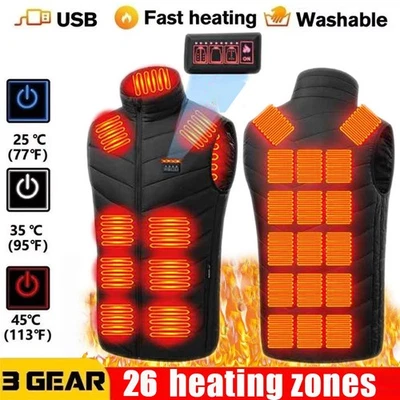 Unisex USB Electric Heated Vest Jacket 26 Zone Warm Up Heating Cloth Body Warmer - Image 1 of 4