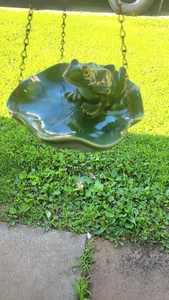 Vintage Ceramic Hanging Green Frog Bird Bath/Feeder. - Picture 1 of 5
