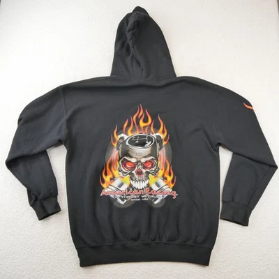 Sudadera con Capucha American Racing Para Hombre Grande Negra Calavera Llamas Gráfico Pullover Sudadera Foto 1 de 4