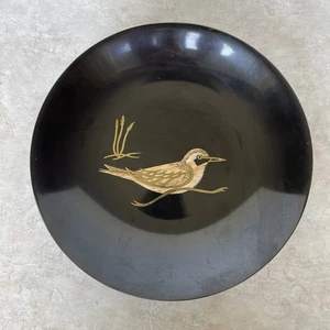 Couroc of Monterey Cali Sandpiper Sea Bird Bowl Dish Vintage Wood Inlay 7.5” - Picture 1 of 9
