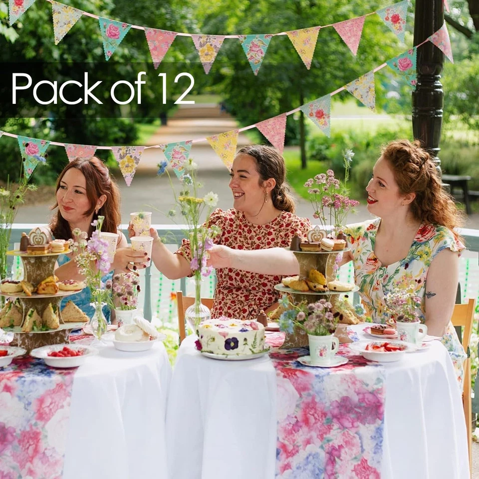 12 x Conjunto de Xícaras e Pires de Chá Descartáveis Floral de Papel Vintage, Par de Chá da Tarde... - Imagem 1 de 4