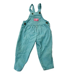 Vintage OshKosh B'gosh Vestbak Overalls Jumpsuit Stripe USA Teal Unisex size 2T - Picture 1 of 6