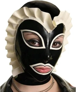 Latex Zofe Gummihaube mit Spitzenborte Fetisch Maske BDSM Party Latex Kostüm - Bild 1 von 4