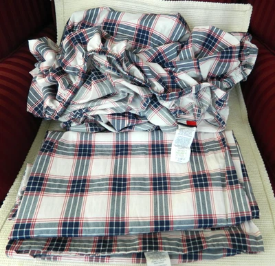 Комплект из 2 простыней Tommy Hilfiger Twin на резинке плоские красные, белые, синие клетчатые унисекс - Изображение 1 из 4