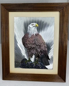 Vintage 8.5 X 11 Framed FJ Warren Dufex Foil Print American Bald Eagle England - Picture 1 of 4