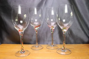 Lenox HOLIDAY RIBBON Water Goblets Set of 4 Green and Red Twisted Bands Stem - Picture 1 of 3