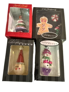 Christopher Radko 4 Boxed Ornaments 25th Lebkuchenmann Weihnachtsbaum Schneemann - Bild 1 von 5