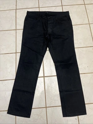 TEORÍA NUEVA! Pantalones de mezclilla para hombre ZIGGY SACRAMENTO recubiertos negros con botones encerados talla 34x30 Foto 1 de 4