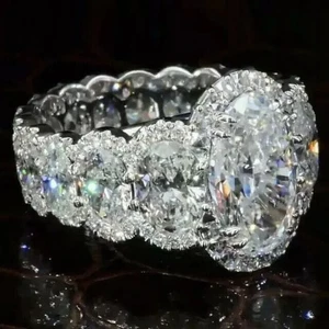 5.50CTTW Oval Cut Real Moissanite 14k White Gold Plated 925 Halo Engagement Ring - Picture 1 of 7