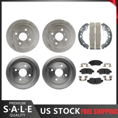 Rotores de freno delanteros y pastillas de cerámica para Toyota Echo 2000 + zapatas de tambores de freno traseros Foto 1 de 4