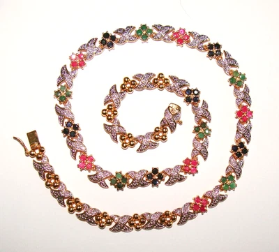 Collar Ross Simons Plata Esterlina Oro Vermeil Esmeraldas Rubí Zafiros 17.25" Foto 1 de 4