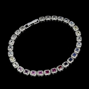 925 Sterling Silver Bracelet Octagon Sapphire Ceylon 3x2.5mm Gemstone 7.5inches - Picture 1 of 13