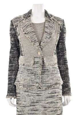 St. John Knits 2Pc Fringed Jacket & Dress Suit sz 4 Patchwork Gray Tweed Multi - Image 1 of 4