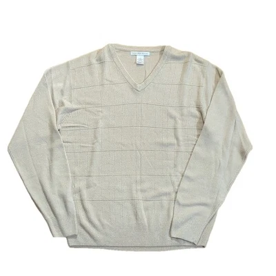 Geoffrey Beene Large V-neck Sweater Lightweight Tan Textured - Image 1 of 4