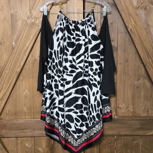 Abito donna Melissa Paige 2X spalle fredde nero bianco stampa animalier oro - Foto 1 di 6