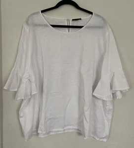 For Cynthia 100% weißes Leinen Top Bluse Gr. 3X Lagenlook Rüschen Pullover - Bild 1 von 7