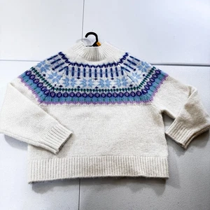 euc Old Navy FairIsle Mock eck Sweater Women S Cream Blue Purple Green Cozy Knit - Picture 1 of 6