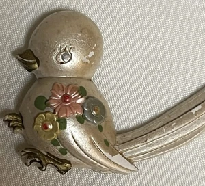 Vintage Zelluloid Vogel Brosche Anstecknadel rot 30er Perle alt Kunststoff Kitsch Blume - Bild 1 von 9