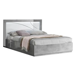 LINEAL - Lit 160x200cm Laqué Blanc et Gris Béton Détails Chromés avec Leds - Photo 1/3