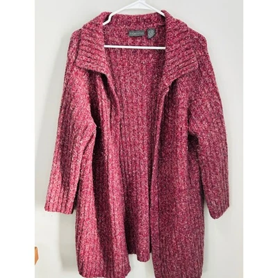 Cárdigan Grueso Suéter Grande Rosa Mezcla Lana Seda Tejido Abierto Foto 1 de 4