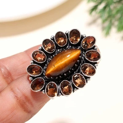 Tiger's Eye , Smoky Quartz Handmade 925 Sterling Silver Jewelry Ring For Women - Image 1 of 4